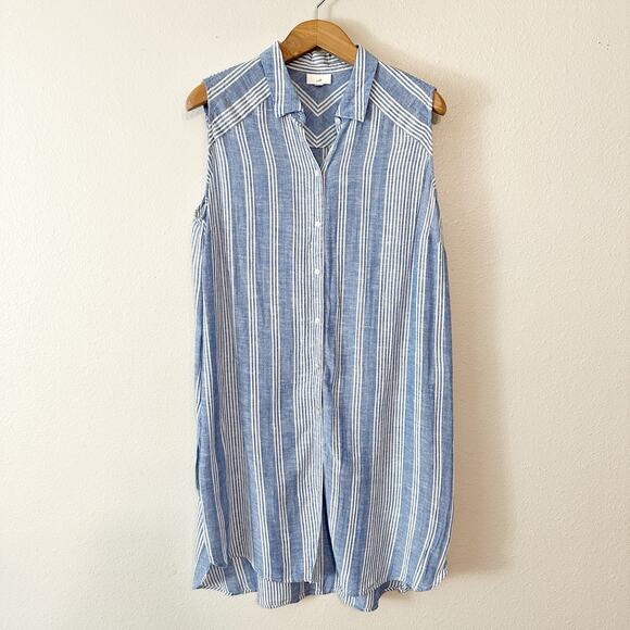 J. Jill Tops - J. Jill Cotton Blue/White Stripe Sleeveless Split Side Tunic Top women's size XL